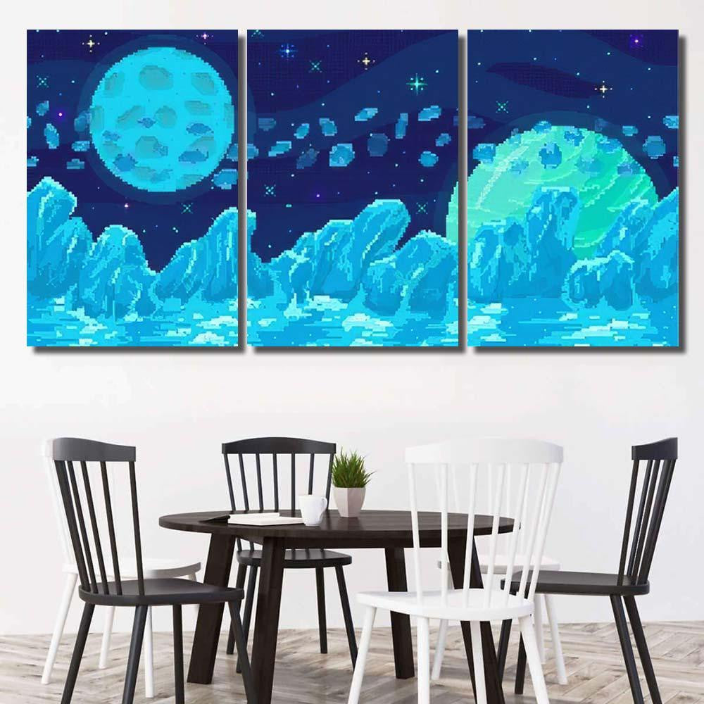 Space Planet Pixel Art Background Ice Galaxy Sky and Space Multi Piece Panel Canvas Home Decor Housewarming Gift Ideas Poster Canvas Gallery Prints