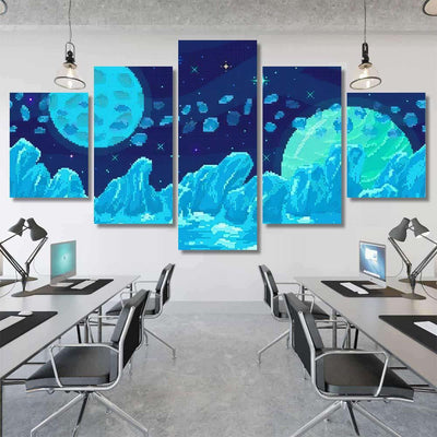 Space Planet Pixel Art Background Ice Galaxy Sky and Space Multi Piece Panel Canvas Home Decor Housewarming Gift Ideas Poster Canvas Gallery Prints