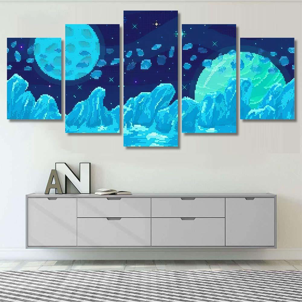Space Planet Pixel Art Background Ice Galaxy Sky and Space Multi Piece Panel Canvas Home Decor Housewarming Gift Ideas Poster Canvas Gallery Prints