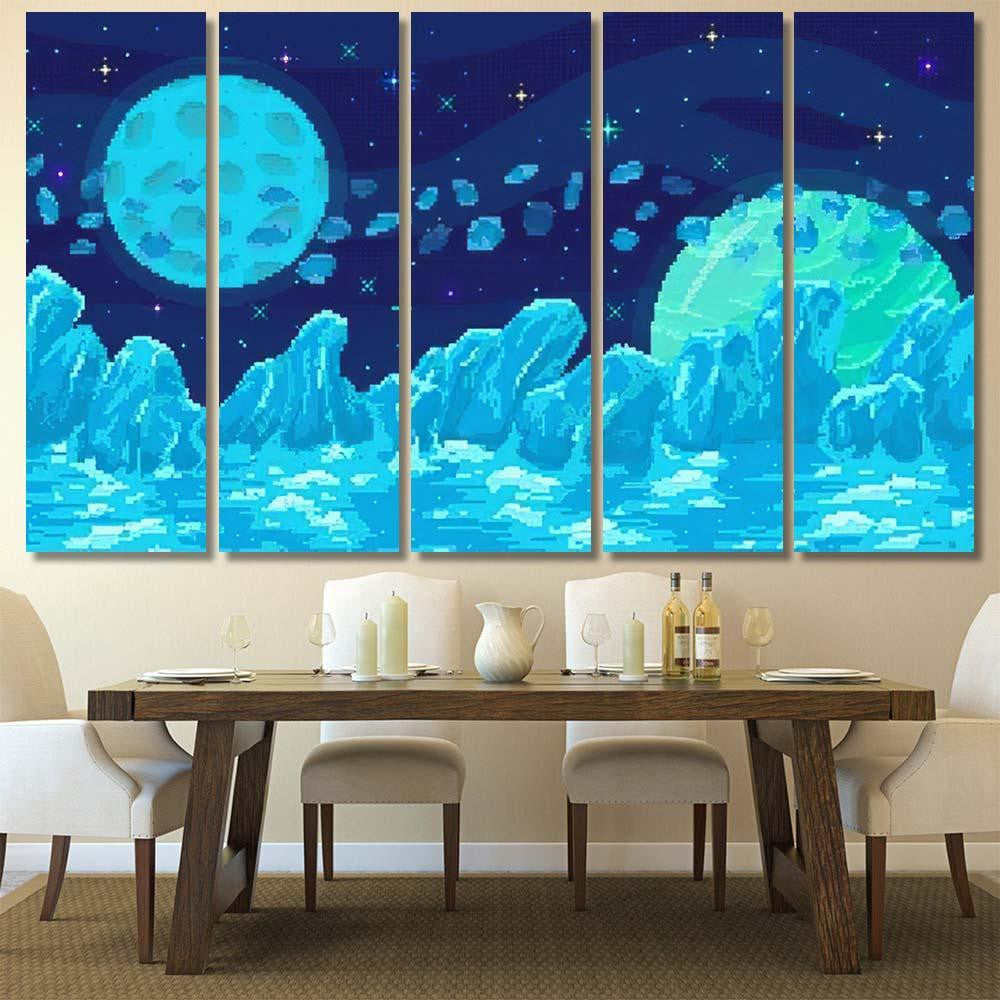 Space Planet Pixel Art Background Ice Galaxy Sky and Space Multi Piece Panel Canvas Home Decor Housewarming Gift Ideas Poster Canvas Gallery Prints