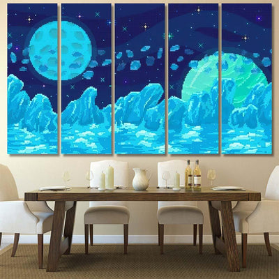 Space Planet Pixel Art Background Ice Galaxy Sky and Space Multi Piece Panel Canvas Home Decor Housewarming Gift Ideas Poster Canvas Gallery Prints