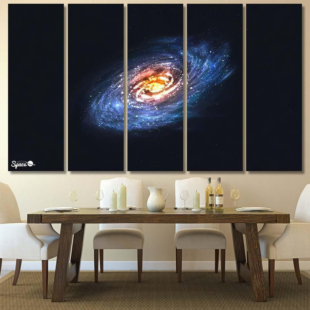 Spiral Galaxy On Cosmic Background Vector Galaxy Sky and Space Multi Piece Panel Canvas Home Decor Housewarming Gift Ideas Poster Canvas Gallery Prints