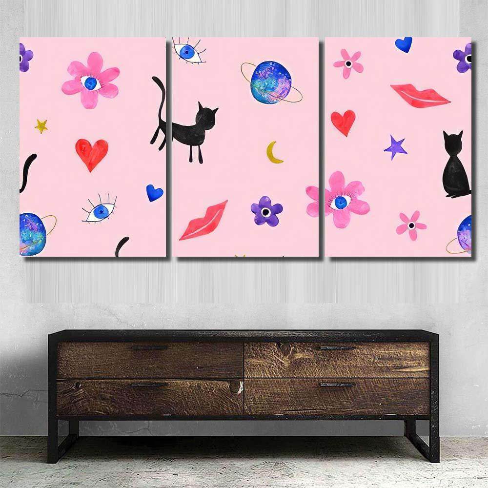 Hand Abstract Watercolor Cats Planets 8 Galaxy Sky and Space Multi Piece Panel Canvas Home Decor Housewarming Gift Ideas Poster Canvas Gallery Prints