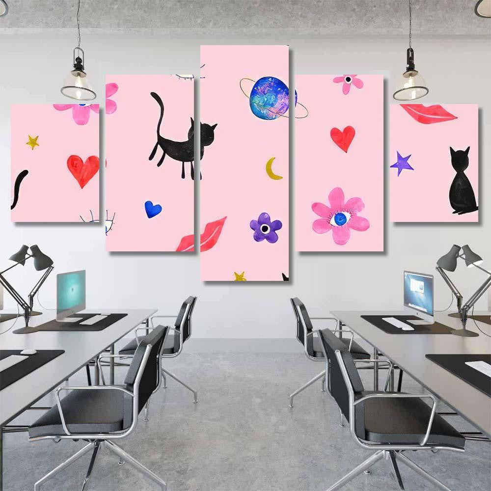 Hand Abstract Watercolor Cats Planets 8 Galaxy Sky and Space Multi Piece Panel Canvas Home Decor Housewarming Gift Ideas Poster Canvas Gallery Prints