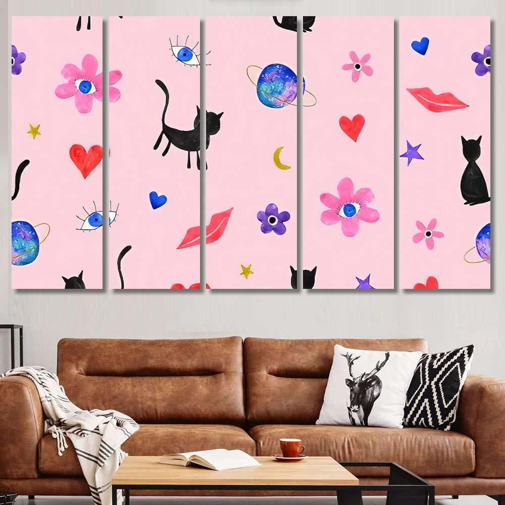 Hand Abstract Watercolor Cats Planets 8 Galaxy Sky and Space Multi Piece Panel Canvas Home Decor Housewarming Gift Ideas Poster Canvas Gallery Prints