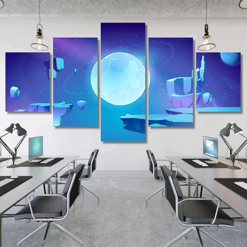 Space Background Landscape Alien Planet Craters Galaxy Sky and Space Multi Piece Panel Canvas Home Decor Housewarming Gift Ideas Poster Canvas Gallery Prints
