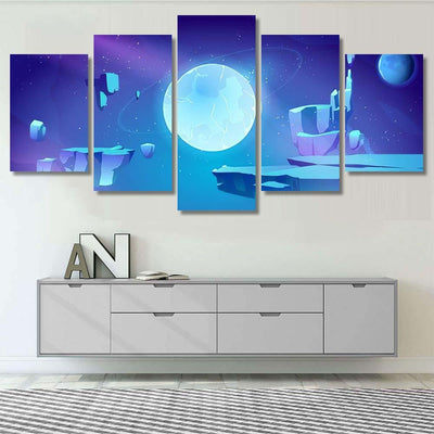 Space Background Landscape Alien Planet Craters Galaxy Sky and Space Multi Piece Panel Canvas Home Decor Housewarming Gift Ideas Poster Canvas Gallery Prints