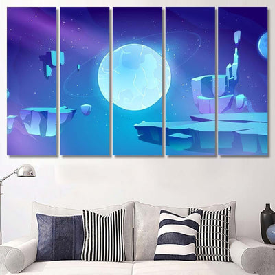 Space Background Landscape Alien Planet Craters Galaxy Sky and Space Multi Piece Panel Canvas Home Decor Housewarming Gift Ideas Poster Canvas Gallery Prints