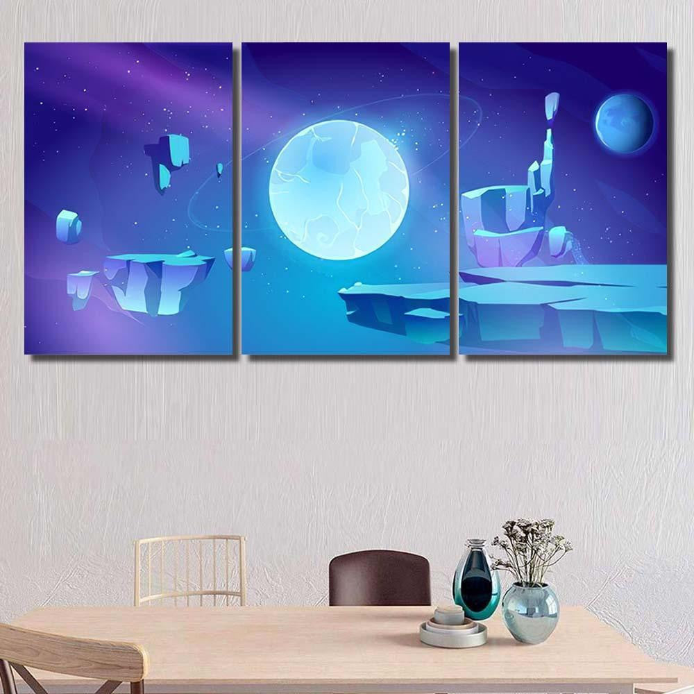 Space Background Landscape Alien Planet Craters Galaxy Sky and Space Multi Piece Panel Canvas Home Decor Housewarming Gift Ideas Poster Canvas Gallery Prints