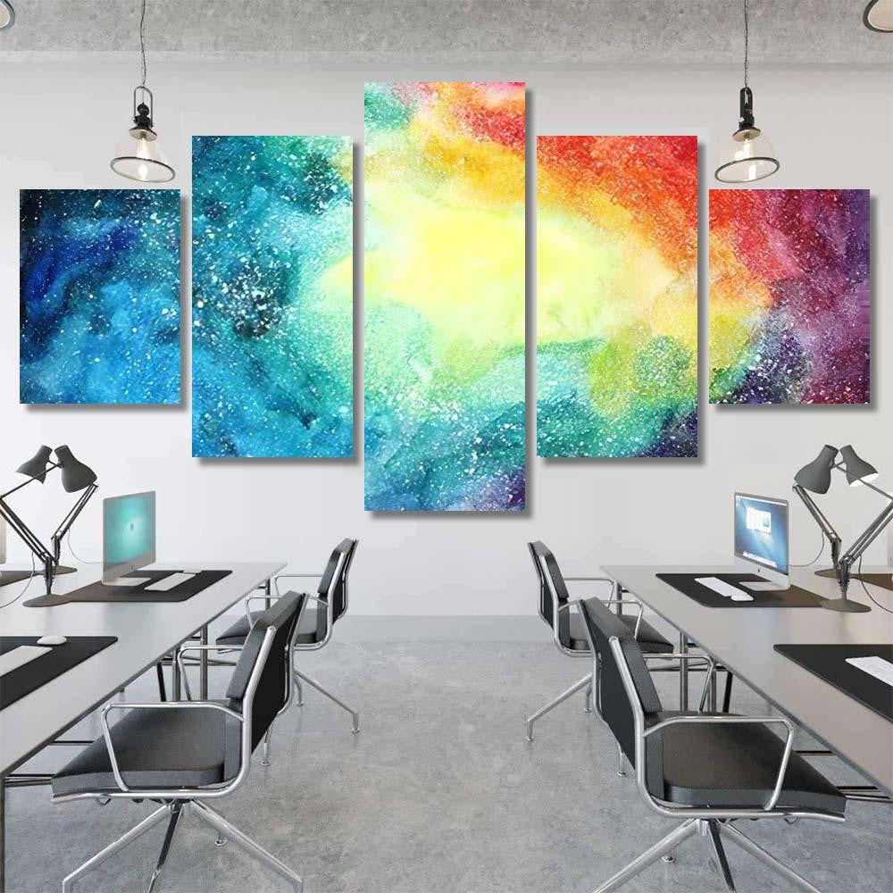 Space Hand Painted Watercolor Background Abstract Galaxy Sky and Space Multi Piece Panel Canvas Home Decor Housewarming Gift Ideas Poster Canvas Gallery Prints