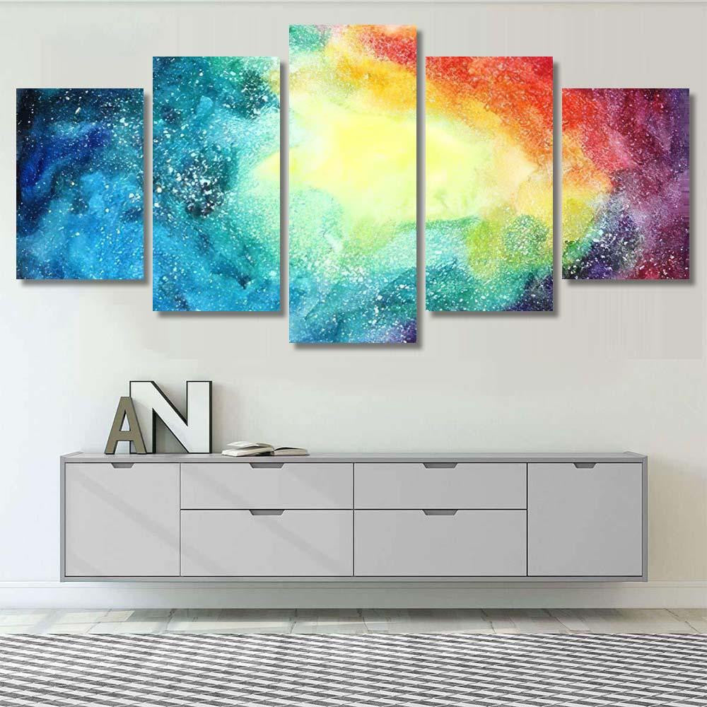 Space Hand Painted Watercolor Background Abstract Galaxy Sky and Space Multi Piece Panel Canvas Home Decor Housewarming Gift Ideas Poster Canvas Gallery Prints