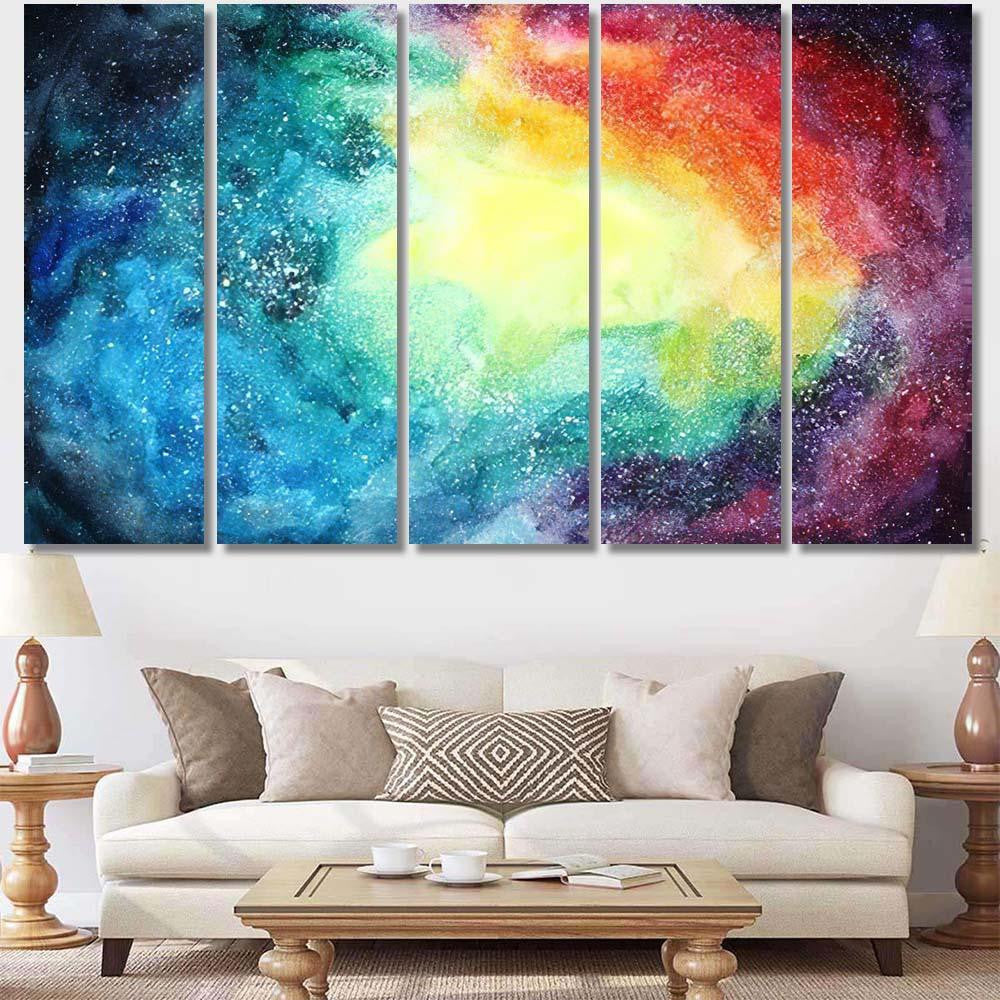 Space Hand Painted Watercolor Background Abstract Galaxy Sky and Space Multi Piece Panel Canvas Home Decor Housewarming Gift Ideas Poster Canvas Gallery Prints