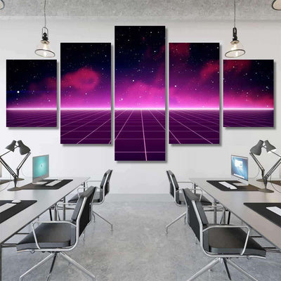 Retro Scifi Background Futuristic Landscape 80S 2 Galaxy Sky and Space Multi Piece Panel Canvas Home Decor Housewarming Gift Ideas Poster Canvas Gallery Prints