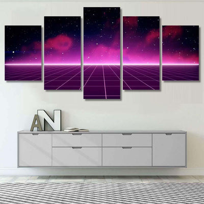 Retro Scifi Background Futuristic Landscape 80S 2 Galaxy Sky and Space Multi Piece Panel Canvas Home Decor Housewarming Gift Ideas Poster Canvas Gallery Prints