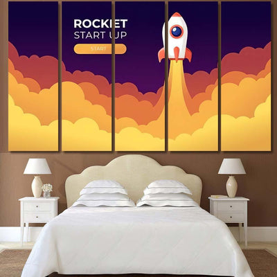 Rocket Launch Sky Flying Over Clouds 1 Galaxy Sky and Space Multi Piece Panel Canvas Home Decor Housewarming Gift Ideas Poster Canvas Gallery Prints