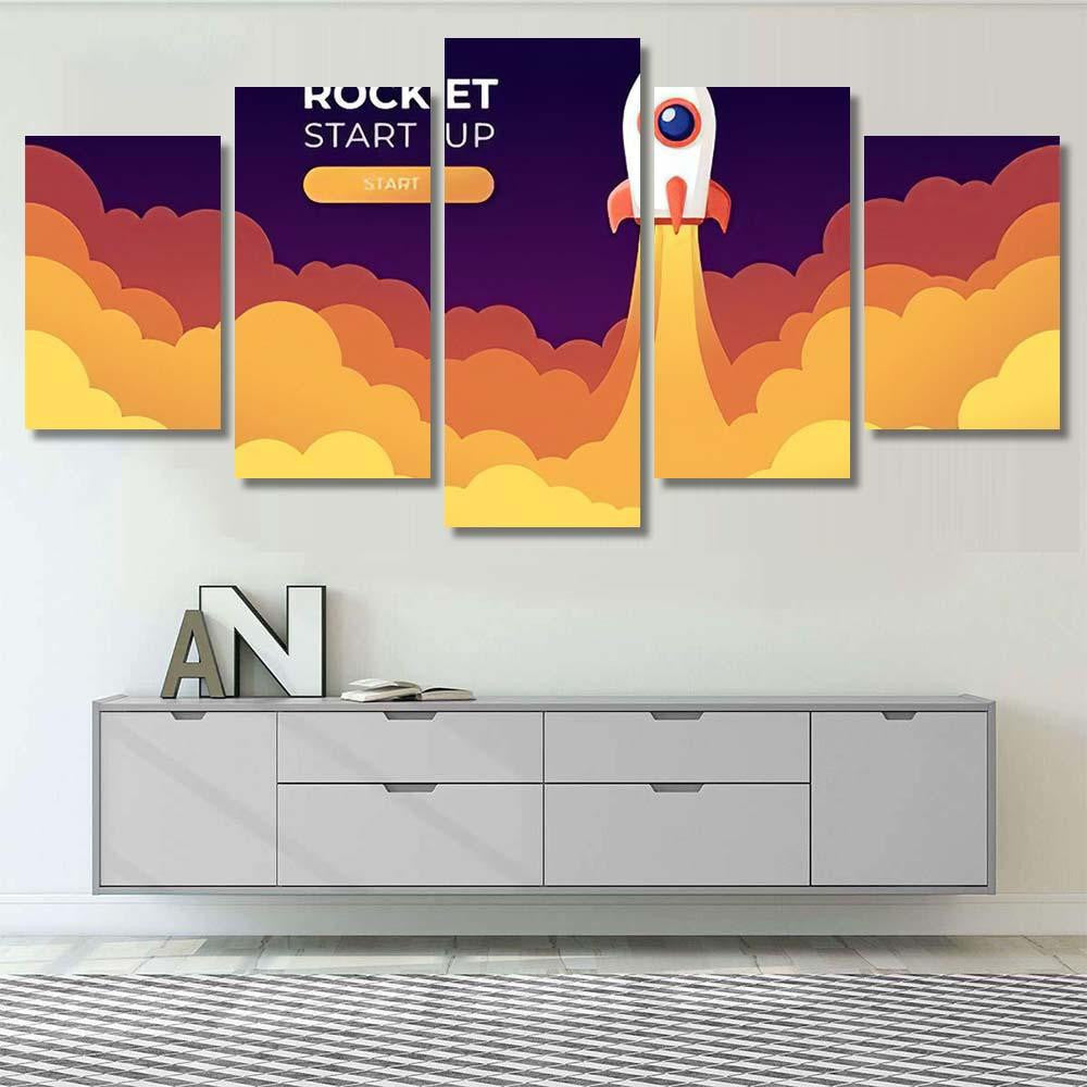 Rocket Launch Sky Flying Over Clouds 1 Galaxy Sky and Space Multi Piece Panel Canvas Home Decor Housewarming Gift Ideas Poster Canvas Gallery Prints