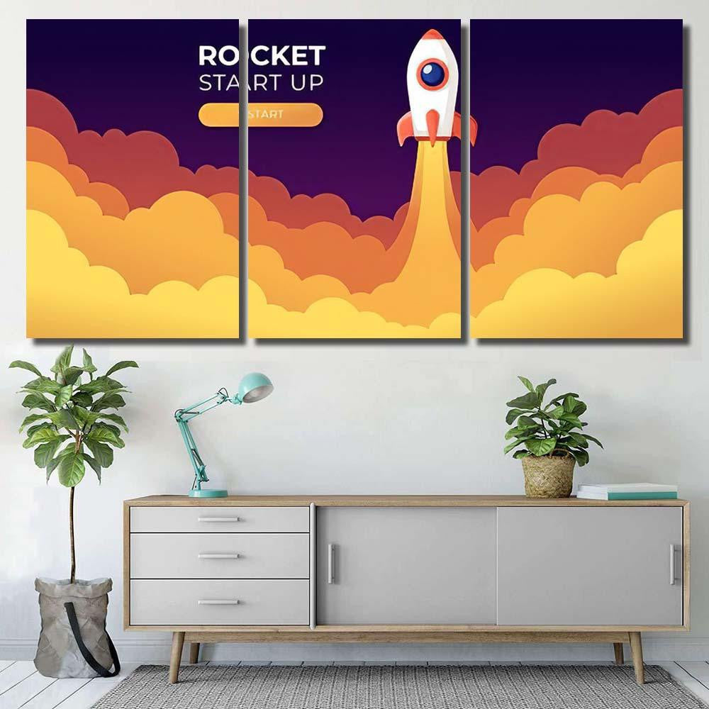 Rocket Launch Sky Flying Over Clouds 1 Galaxy Sky and Space Multi Piece Panel Canvas Home Decor Housewarming Gift Ideas Poster Canvas Gallery Prints