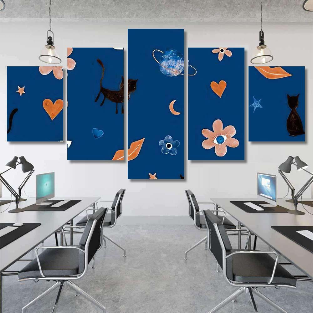 Hand Abstract Watercolor Cats Planets 17 Galaxy Sky and Space Multi Piece Panel Canvas Home Decor Housewarming Gift Ideas Poster Canvas Gallery Prints