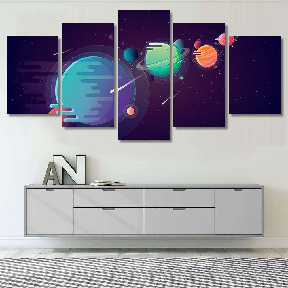 Set Unusual Colorful Vivid Planets On Galaxy Sky and Space Multi Piece Panel Canvas Home Decor Housewarming Gift Ideas Poster Canvas Gallery Prints