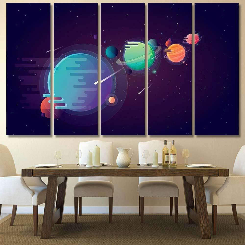 Set Unusual Colorful Vivid Planets On Galaxy Sky and Space Multi Piece Panel Canvas Home Decor Housewarming Gift Ideas Poster Canvas Gallery Prints