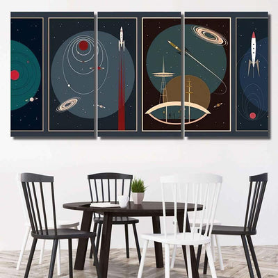 Retro Futurism Space Posters Mid Century Galaxy Sky and Space Multi Piece Panel Canvas Home Decor Housewarming Gift Ideas Poster Canvas Gallery Prints