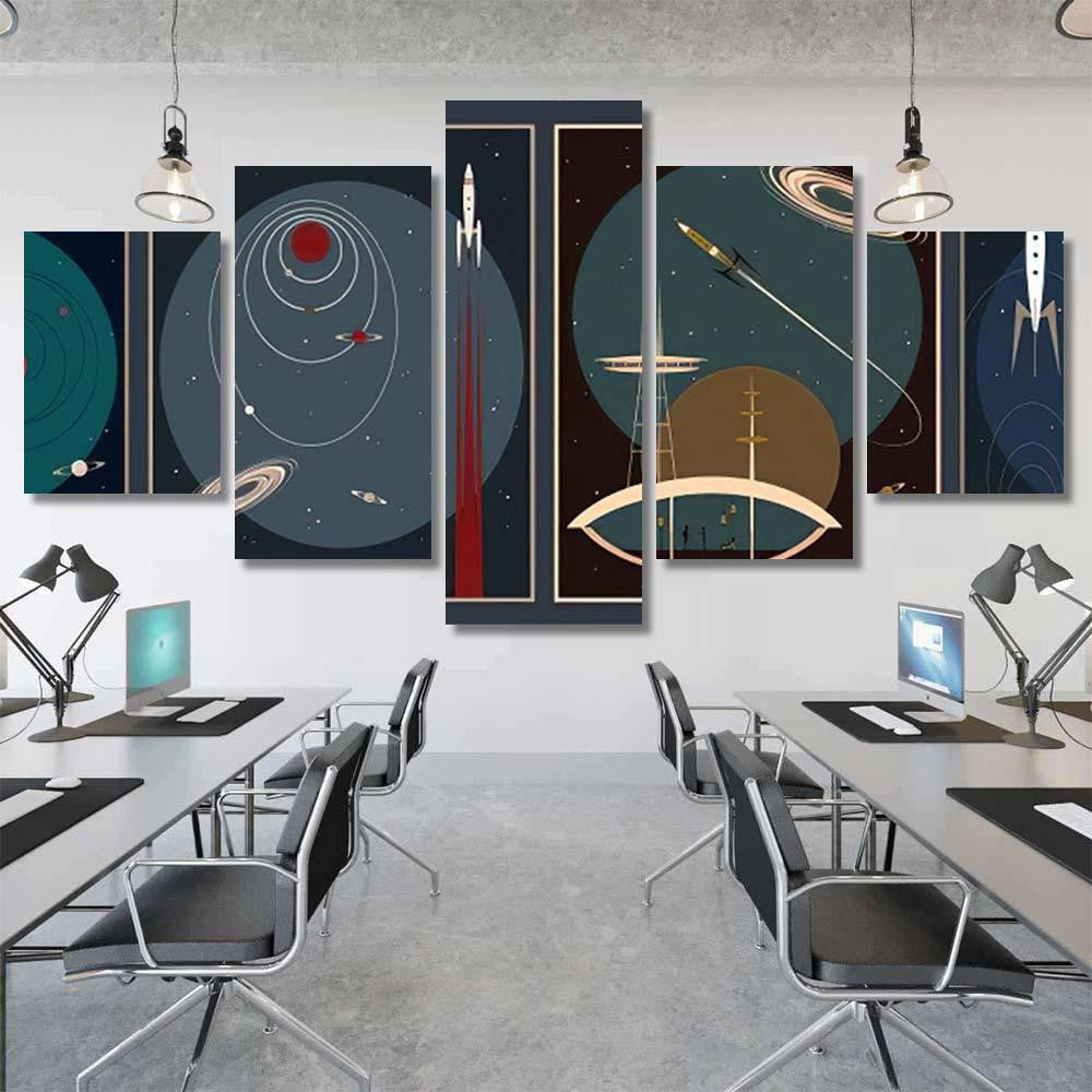 Retro Futurism Space Posters Mid Century Galaxy Sky and Space Multi Piece Panel Canvas Home Decor Housewarming Gift Ideas Poster Canvas Gallery Prints