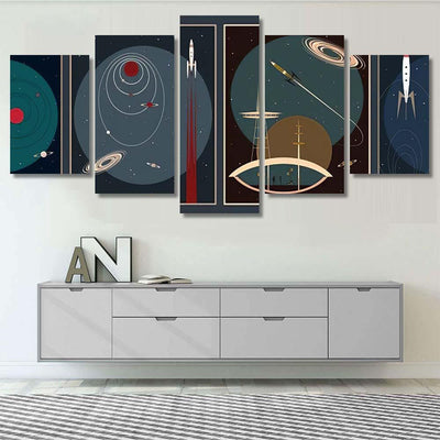 Retro Futurism Space Posters Mid Century Galaxy Sky and Space Multi Piece Panel Canvas Home Decor Housewarming Gift Ideas Poster Canvas Gallery Prints