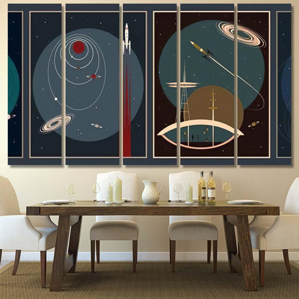 Retro Futurism Space Posters Mid Century Galaxy Sky and Space Multi Piece Panel Canvas Home Decor Housewarming Gift Ideas Poster Canvas Gallery Prints