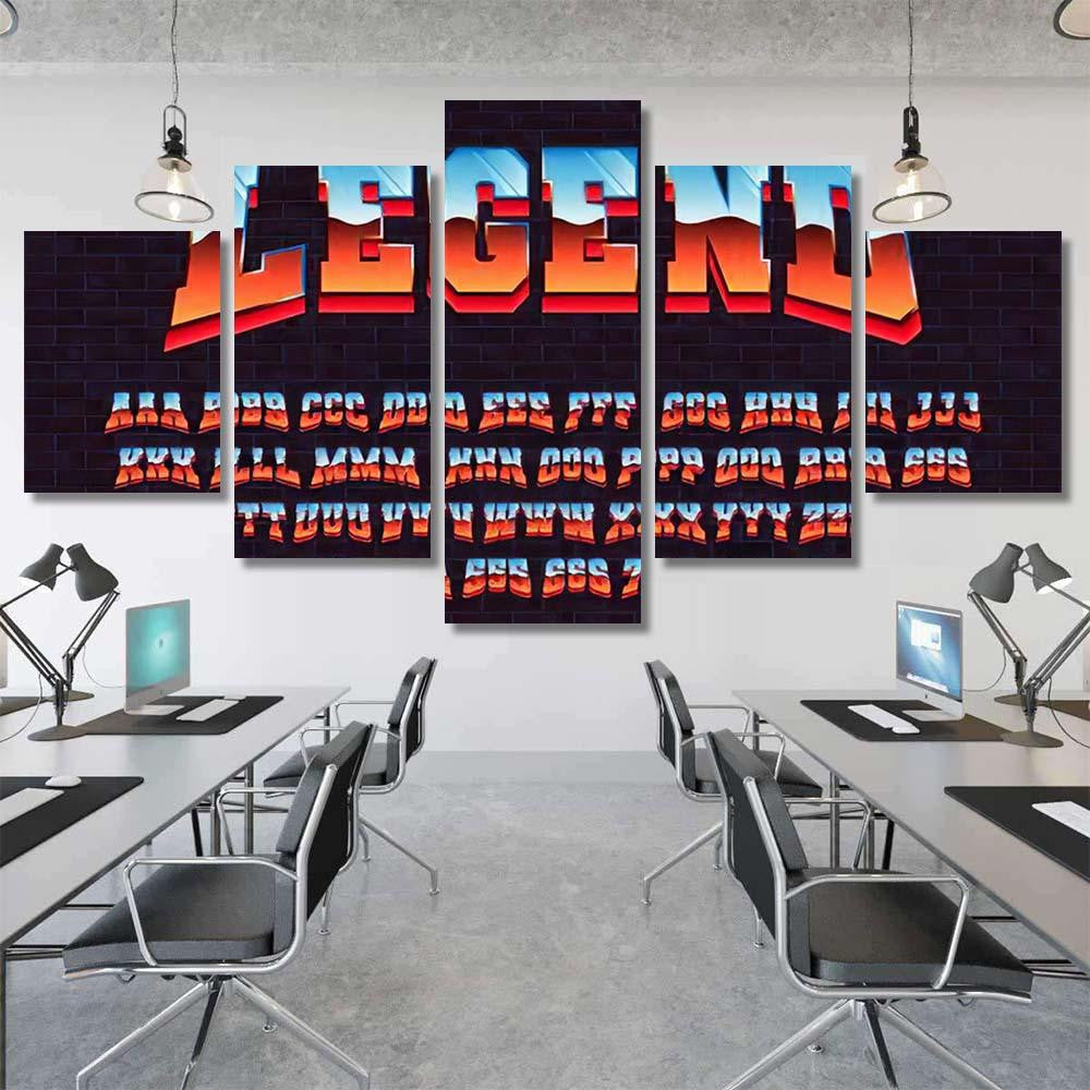 Retro Futuristic Latin Font Vector Alphabet Galaxy Sky and Space Multi Piece Panel Canvas Home Decor Housewarming Gift Ideas Poster Canvas Gallery Prints