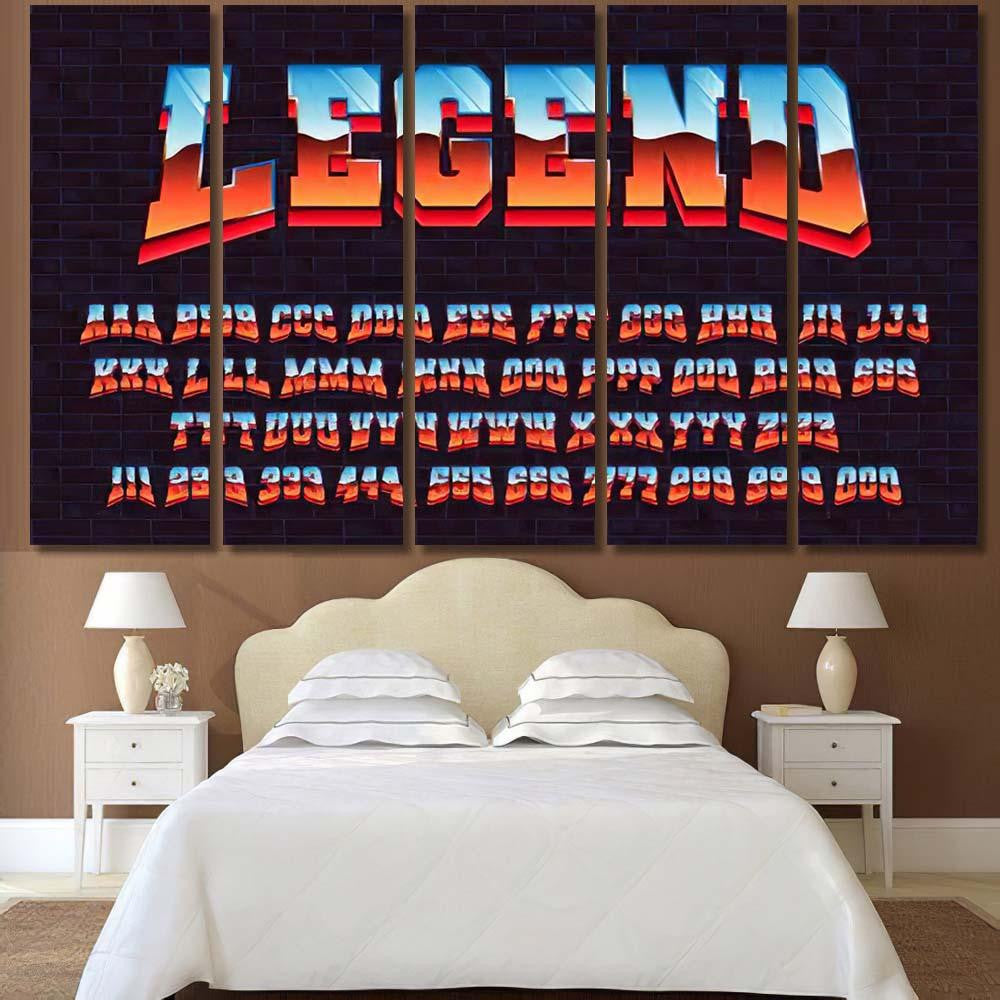 Retro Futuristic Latin Font Vector Alphabet Galaxy Sky and Space Multi Piece Panel Canvas Home Decor Housewarming Gift Ideas Poster Canvas Gallery Prints