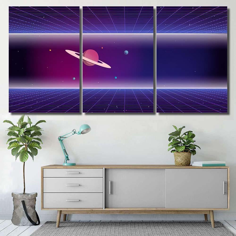 Retro Futuristic Background 1980S Style 80S Galaxy Sky and Space Multi Piece Panel Canvas Home Decor Housewarming Gift Ideas Poster Canvas Gallery Prints