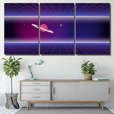 Retro Futuristic Background 1980S Style 80S Galaxy Sky and Space Multi Piece Panel Canvas Home Decor Housewarming Gift Ideas Poster Canvas Gallery Prints