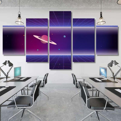 Retro Futuristic Background 1980S Style 80S Galaxy Sky and Space Multi Piece Panel Canvas Home Decor Housewarming Gift Ideas Poster Canvas Gallery Prints