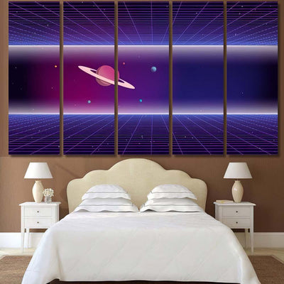 Retro Futuristic Background 1980S Style 80S Galaxy Sky and Space Multi Piece Panel Canvas Home Decor Housewarming Gift Ideas Poster Canvas Gallery Prints