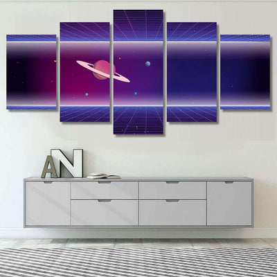 Retro Futuristic Background 1980S Style 80S Galaxy Sky and Space Multi Piece Panel Canvas Home Decor Housewarming Gift Ideas Poster Canvas Gallery Prints