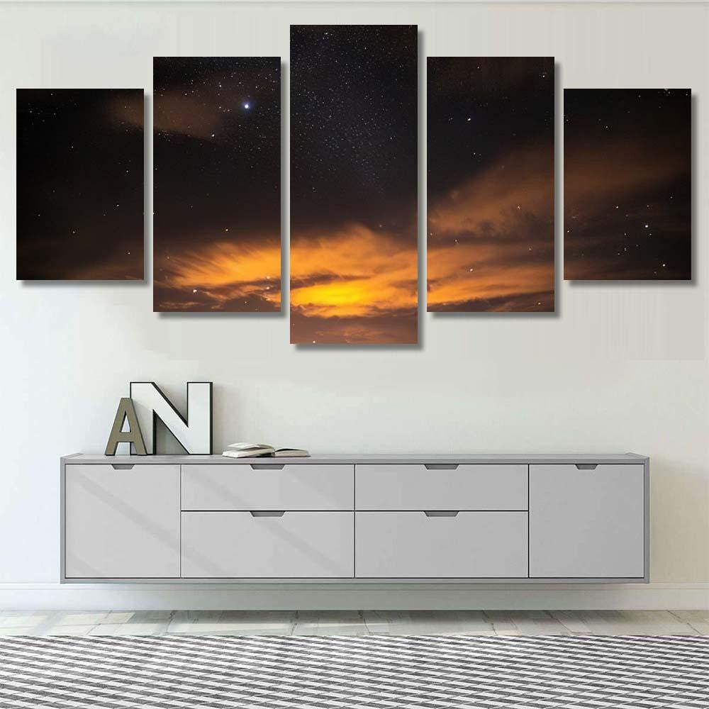 Milky Way Orange Clouds Dark Sky Galaxy Sky and Space Multi Piece Panel Canvas Home Decor Housewarming Gift Ideas Poster Canvas Gallery Prints