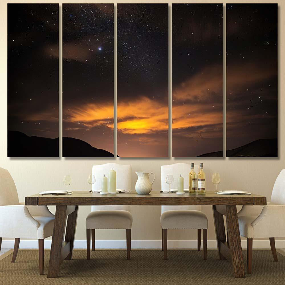 Milky Way Orange Clouds Dark Sky Galaxy Sky and Space Multi Piece Panel Canvas Home Decor Housewarming Gift Ideas Poster Canvas Gallery Prints