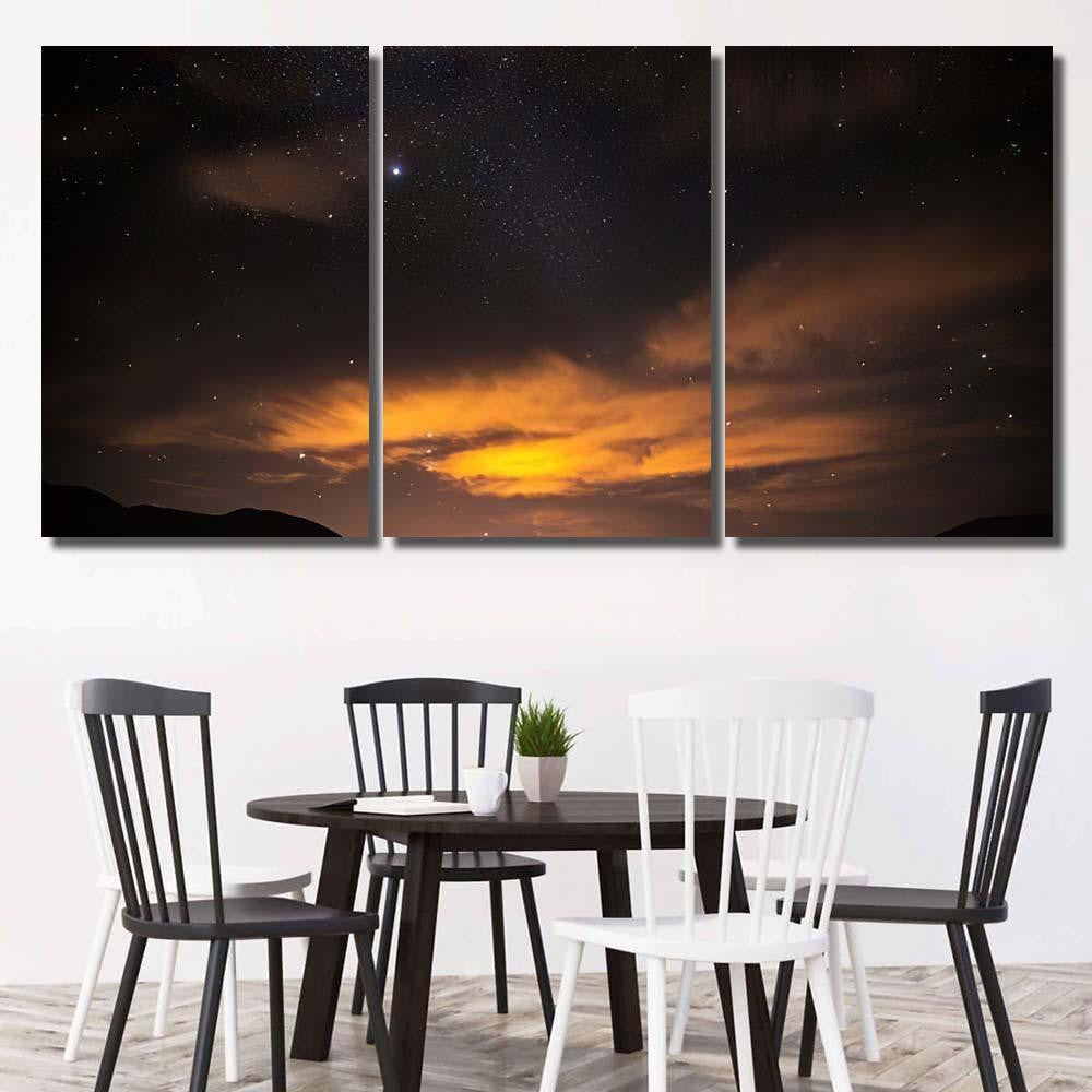 Milky Way Orange Clouds Dark Sky Galaxy Sky and Space Multi Piece Panel Canvas Home Decor Housewarming Gift Ideas Poster Canvas Gallery Prints