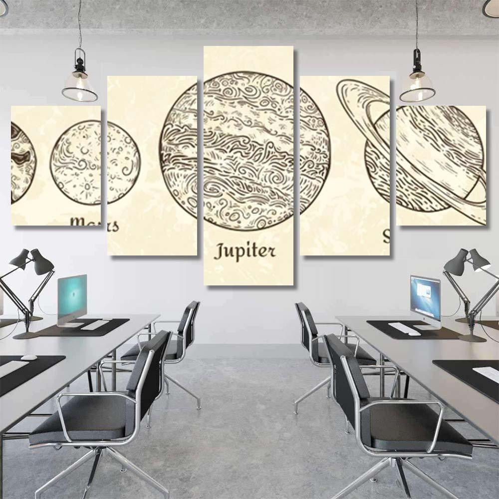 Solar System Planets Engraving Hand Drawn Galaxy Sky and Space Multi Piece Panel Canvas Home Decor Housewarming Gift Ideas Poster Canvas Gallery Prints