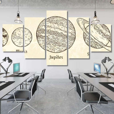 Solar System Planets Engraving Hand Drawn Galaxy Sky and Space Multi Piece Panel Canvas Home Decor Housewarming Gift Ideas Poster Canvas Gallery Prints