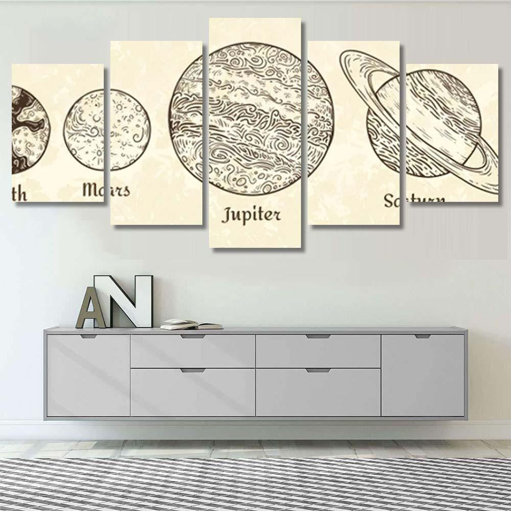 Solar System Planets Engraving Hand Drawn Galaxy Sky and Space Multi Piece Panel Canvas Home Decor Housewarming Gift Ideas Poster Canvas Gallery Prints