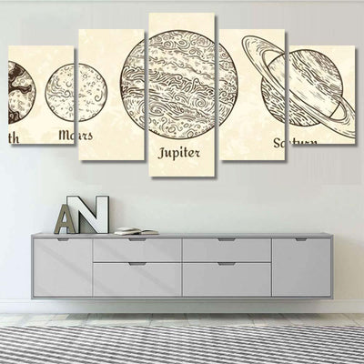 Solar System Planets Engraving Hand Drawn Galaxy Sky and Space Multi Piece Panel Canvas Home Decor Housewarming Gift Ideas Poster Canvas Gallery Prints