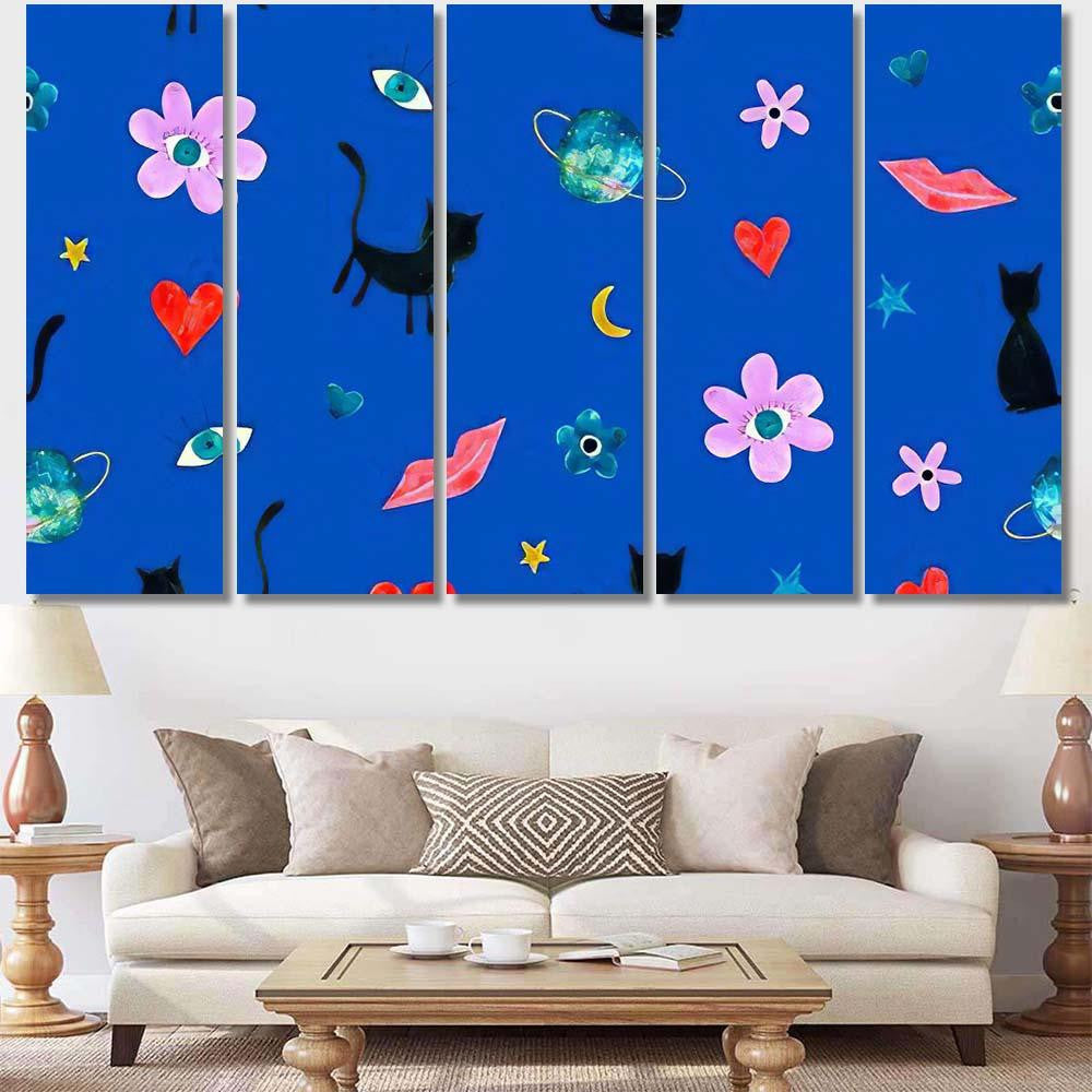 Hand Abstract Watercolor Cats Planets 19 Galaxy Sky and Space Multi Piece Panel Canvas Home Decor Housewarming Gift Ideas Poster Canvas Gallery Prints