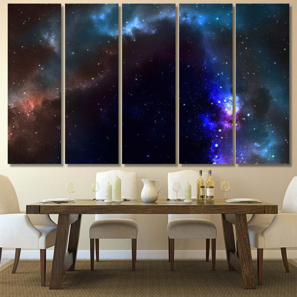 Space View Shiny Blue Nebula Digital Galaxy Sky and Space Multi Piece Panel Canvas Home Decor Housewarming Gift Ideas Poster Canvas Gallery Prints