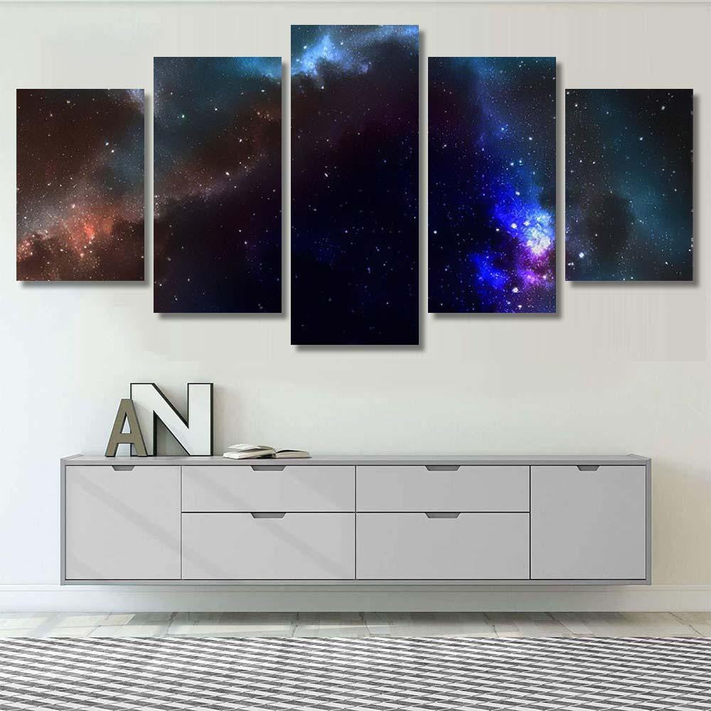 Space View Shiny Blue Nebula Digital Galaxy Sky and Space Multi Piece Panel Canvas Home Decor Housewarming Gift Ideas Poster Canvas Gallery Prints