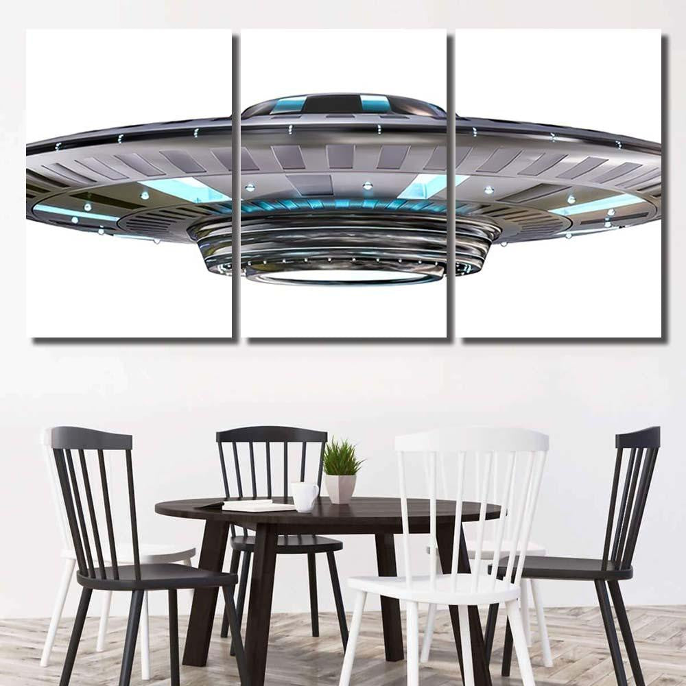 Metal Silver Vintage Ufo Isolated On Galaxy Sky and Space Multi Piece Panel Canvas Home Decor Housewarming Gift Ideas Poster Canvas Gallery Prints