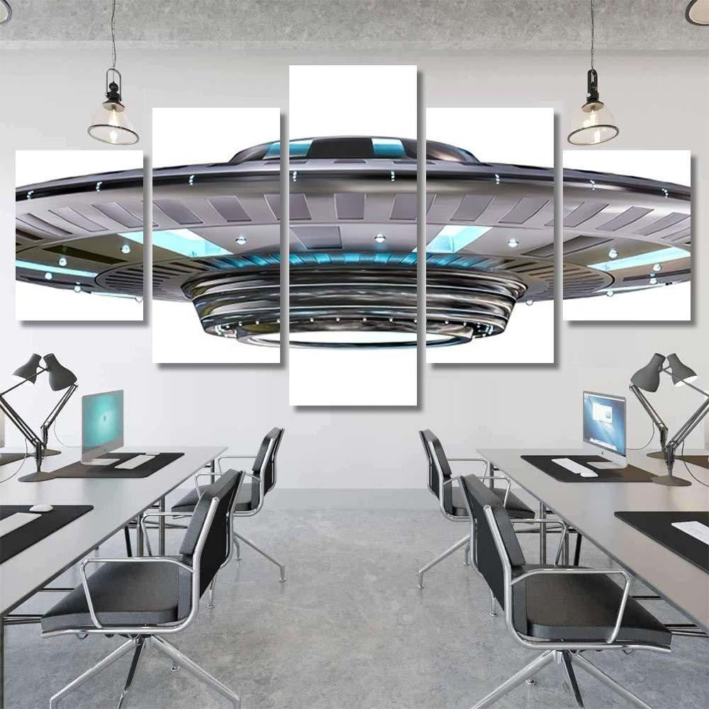 Metal Silver Vintage Ufo Isolated On Galaxy Sky and Space Multi Piece Panel Canvas Home Decor Housewarming Gift Ideas Poster Canvas Gallery Prints