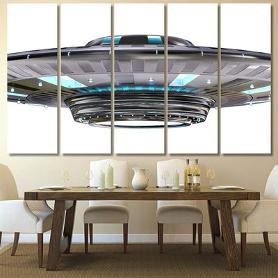 Metal Silver Vintage Ufo Isolated On Galaxy Sky and Space Multi Piece Panel Canvas Home Decor Housewarming Gift Ideas Poster Canvas Gallery Prints