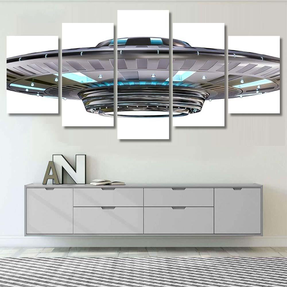 Metal Silver Vintage Ufo Isolated On Galaxy Sky and Space Multi Piece Panel Canvas Home Decor Housewarming Gift Ideas Poster Canvas Gallery Prints