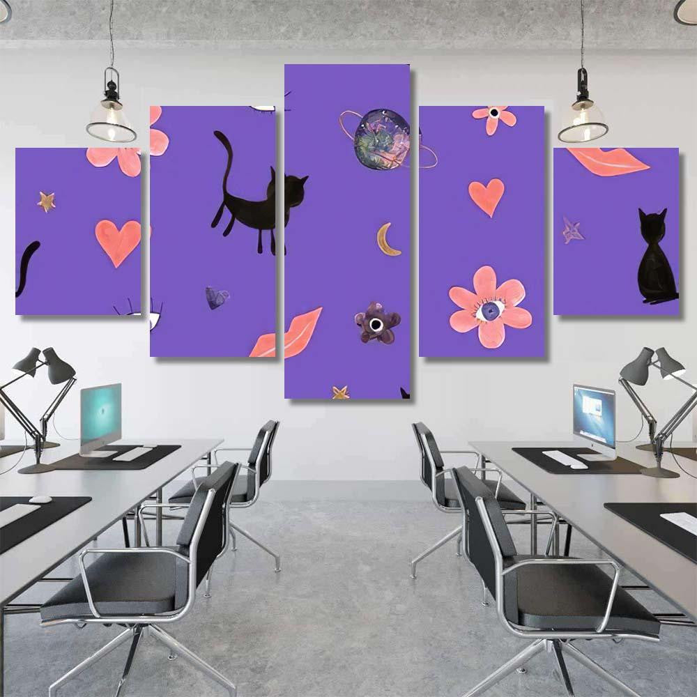 Hand Abstract Watercolor Cats Planets 11 Galaxy Sky and Space Multi Piece Panel Canvas Home Decor Housewarming Gift Ideas Poster Canvas Gallery Prints